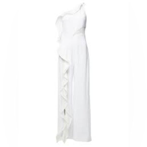 Jonathan Simkhai Diamond Mesh One Shoulder Jumpsuit in White Size 10 - Picture 7 of 16